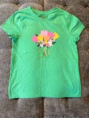 Cat & Jack Green Short Sleeve Tee with Pink & Yellow Floral Bouquet